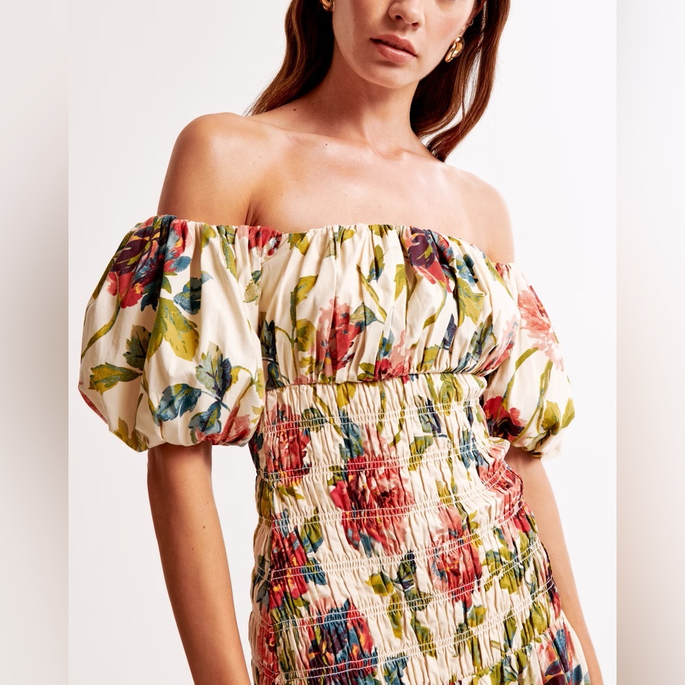 Abercrombie Floral Off-Shoulder Puff Sleeve Maxi Dress - Picture 6 of 7